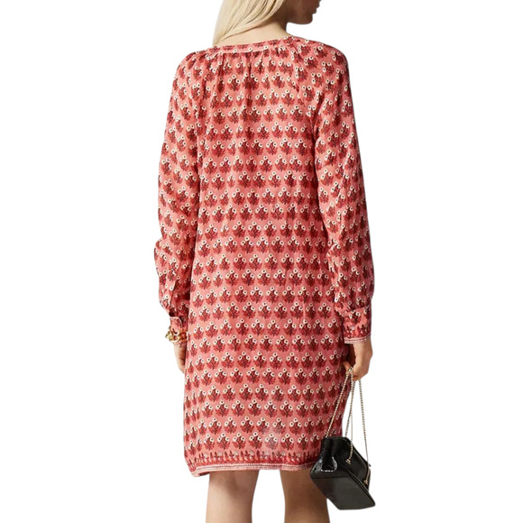 J Crew Cabana Mini Dress Block Print Ramie Coral Pink Floral Long Sleeve Medium - Picture 2 of 10